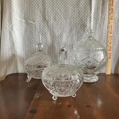 Lot of 3 cut crystal covered dishes