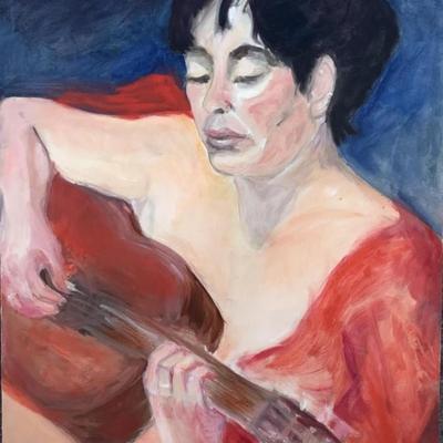 160 Nude Guitarist 1992 Oil on Canvas by Ellen Into