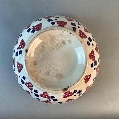 1220 Antique Spongeware Bowl ( with staple repair)