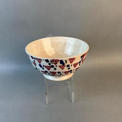 1220 Antique Spongeware Bowl ( with staple repair)