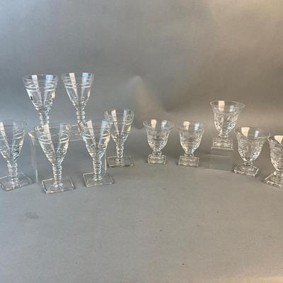 1222 Two Sets of Stuart Crystal Goblets