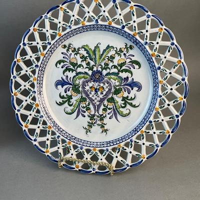 1226 Portugal Pottery Vase and Reticulated Plate