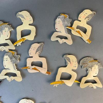 1230 Vintage Japanese Figure Napkin Rings Three Sets of Four