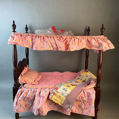 1240 Vintage Mahogany "The Alice Lane" Doll Canopy Bed with Original Linens