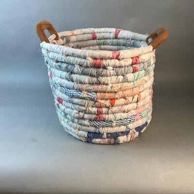 1246 Vintage Rag Rug Basket with Wooden Handles