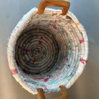 1246 Vintage Rag Rug Basket with Wooden Handles