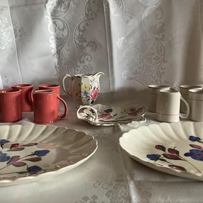 Lot of Corningware mugs and hand painted pottery