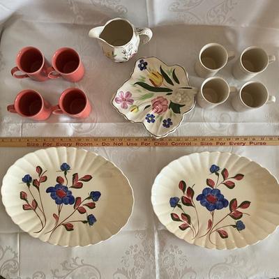 Lot of Corningware mugs and hand painted pottery