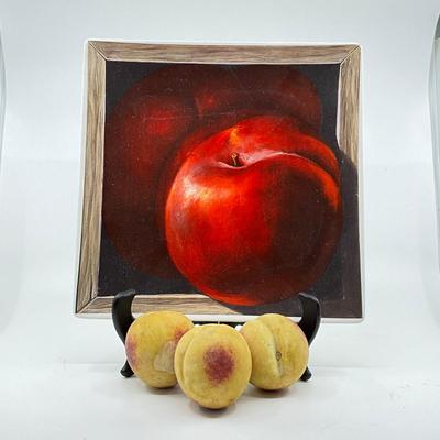 1270 Large Peach Serving Plate with Alabaster Peach Fruit