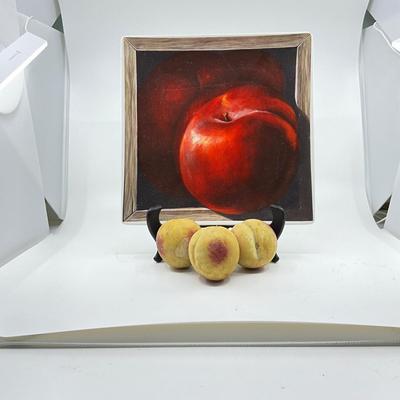 1270 Large Peach Serving Plate with Alabaster Peach Fruit