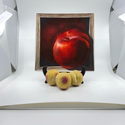 1270 Large Peach Serving Plate with Alabaster Peach Fruit