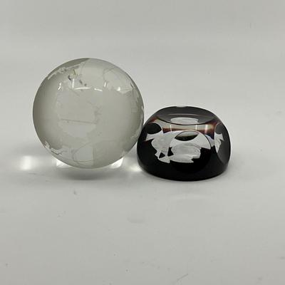 1273 Vintage Kennedy Baccarat Crystal Paper weight and Glass Globe