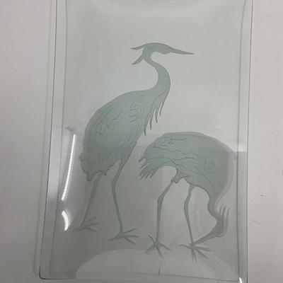 1258 Chatham Glass Works Blue Heron Glass Plate-Signed