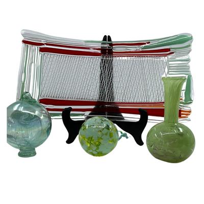 1275 Art Glass By Jacobson 2010 with Glass Vase and Decorative Balls