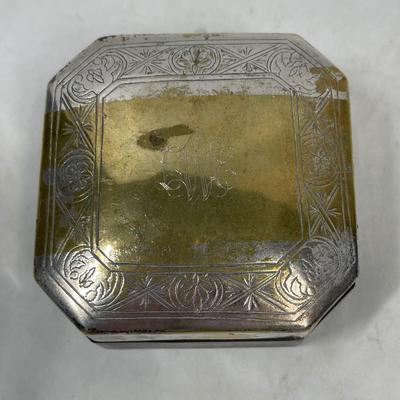 Vintage Trinket Box with Silver-plate Engraved Lid
