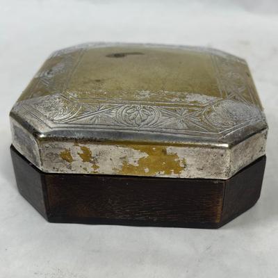 Vintage Trinket Box with Silver-plate Engraved Lid