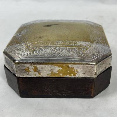 Vintage Trinket Box with Silver-plate Engraved Lid