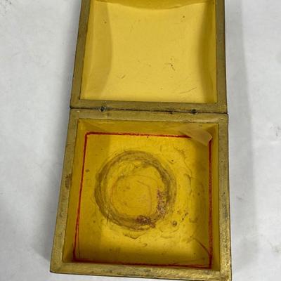 Vintage Square Wood Box Hand-Painted Hinged Lid