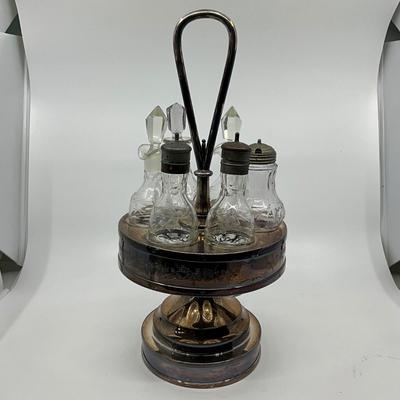 1266 VICTORIAN CASTOR CONDIMENT CRUET SET SILVER PLATE STAND