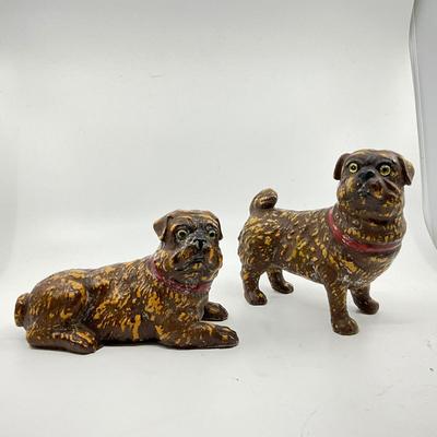 1283 Pair of Antique Terracotta Dog Figures with Glass Eyes