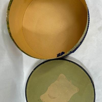 Antique / Vintage Round Cardboard Hat Box 1920's Garden Party Graphics