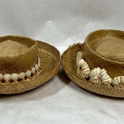Lot of 2 Vintage Straw Hats with Shell Band