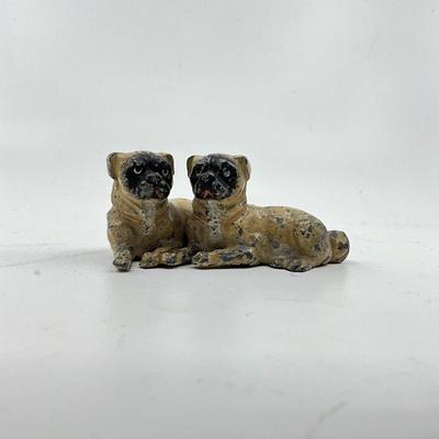 1285 Pair of Antique Handpainted Cast Iron Pugs Paperweight