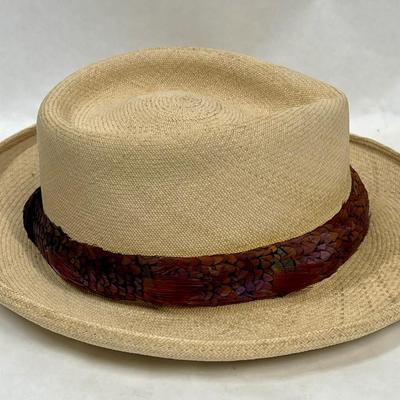 Vintage Straw Hat with Feather Band