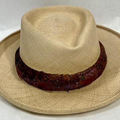 Vintage Straw Hat with Feather Band