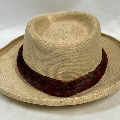 Vintage Straw Hat with Feather Band