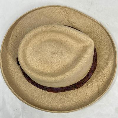 Vintage Straw Hat with Feather Band