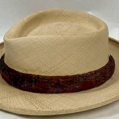 Vintage Straw Hat with Feather Band