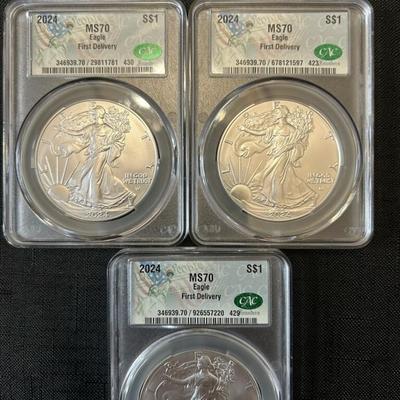 Lot 3 2024 SILVER EAGLE ? MS 70 FIRST DELIVERY PCGS
