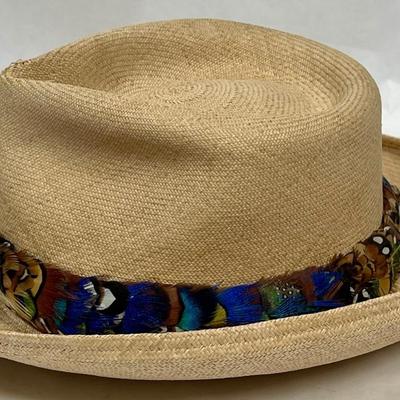 Wide Brim Vintage Straw Hat with Feather Band