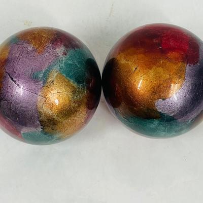 Glass Ball Pair: Red Blue Foil Decorative Sphere