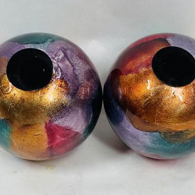 Glass Ball Pair: Red Blue Foil Decorative Sphere