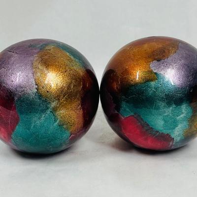 Glass Ball Pair: Red Blue Foil Decorative Sphere