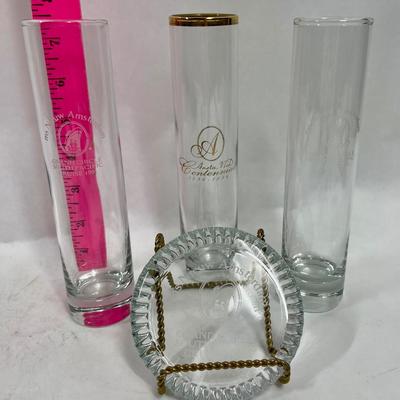 Mixed Lot of Commemorative Glassware: 3 Champagne Flutes and a Cruise Ship Paperweight