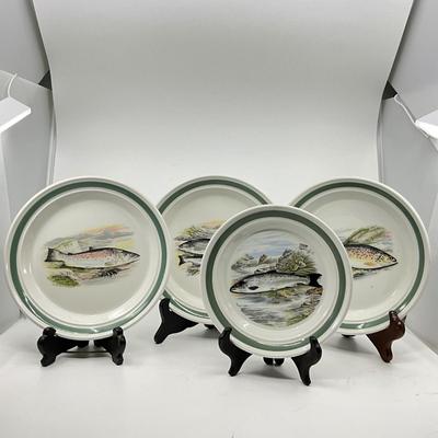 1296 Set of 4 Vintage Portmeirion Plates " The Complete Angler British Fishes"