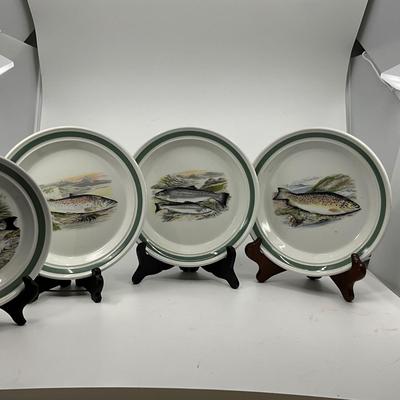 1296 Set of 4 Vintage Portmeirion Plates " The Complete Angler British Fishes"