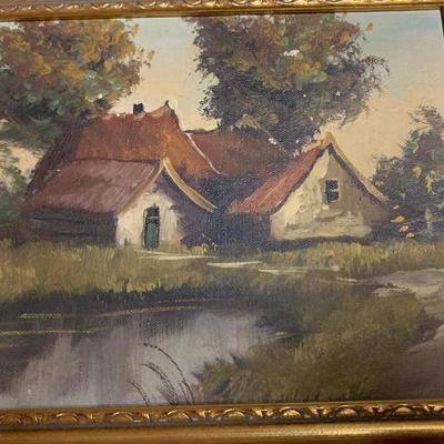 Antique Oil On Board Landscape