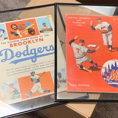Framed Vintage Brooklyn Dodgers / Mets Programs