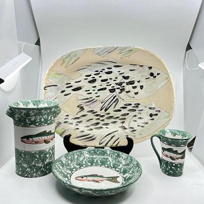 1305 Shard Fish Pottery of Maine and Handpainted Fish Platter