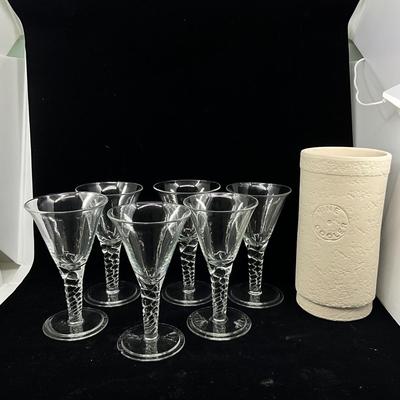 1317 Set of 6 Air-twist Glass Goblets with Terracotta Wine Cooler