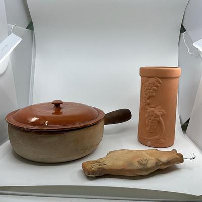 1320 Large Bizarre Francois Vallauris Terra Cotta Cookware with Wine Cooler and Fish