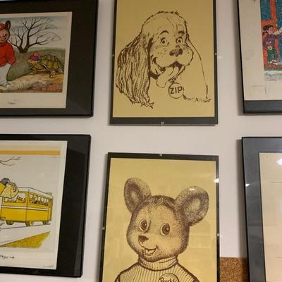 Huge Lot Weekly Reader Artist Proof Cartoon Illustrations Numbered Framed