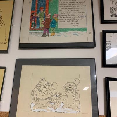 Huge Lot Weekly Reader Artist Proof Cartoon Illustrations Numbered Framed