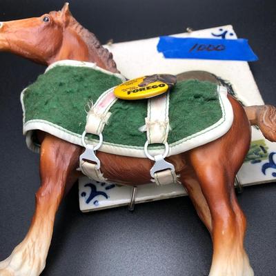 Horse Collectors Lot; Ceramic Tile, Horse Figurine & Pin