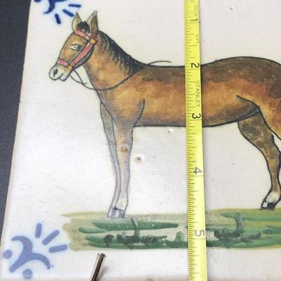 Horse Collectors Lot; Ceramic Tile, Horse Figurine & Pin