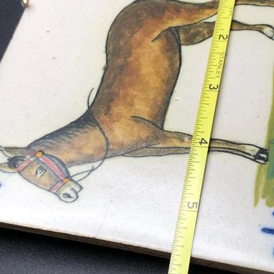Horse Collectors Lot; Ceramic Tile, Horse Figurine & Pin